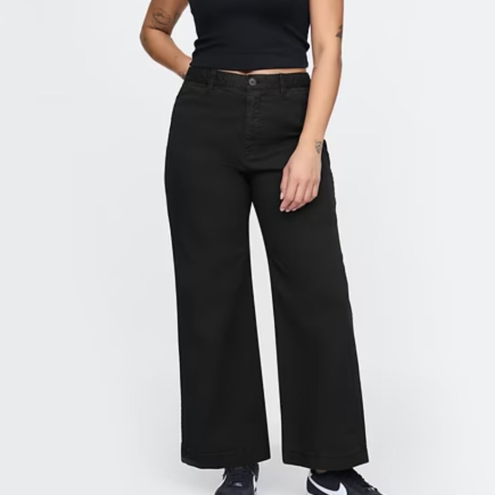 Gap Size 10 High Rise Stride Wide-Leg Ankle Black Khakis